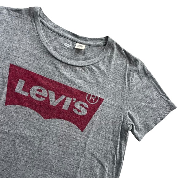 Levi's Women M Heather Gray Red Classic Graphic Logo Cotton Short Sleeve T-Shirt - Picture 1 of 13